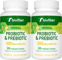 Probiotika for kvinder Men- 300 Millioner CFU, 24 Strops Probiotika + 15 Økologiske urter Prebiotika Blend, Pre og Probiotika, for fordøjelsessygdomme, immunforsvar & Gut, Diarré, Bloating, Vegan, 4 Måned Supply