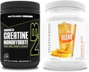 NutraBio Creatine Monohydrate, Unflavored, (300 g) and Clear Whey Protein Isolate, (Mango Mist) Supplement Bundle – Muscle Energy, Maximum Growth, Recovery, and Strength