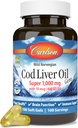 Carlson - Cod Lever Oil, Super 1000 mg + Vitaminer A & D3, Wild Norwegian, Sustainable Sourced, 100 Softgels