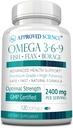 Godkendte Science Omega 3-6- 9- 2400mg Daily Blend of Fish, Flaxseed, and Borage Oliils with Vitamin E - Wellness Support - Non- GMO, Mercury- Free - 120 Softgels - 2 Month Supply