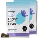 Breakroom Labs Energy and Focus Gummies - Lav Koffein 25mg w / L-Theanine, Lions Mane, Vitamin B12 - Nootrop Brain Supplement for voksne, Kids - Vegan, Lavsukker, Blå Raspberry Flavor, 30 Servering