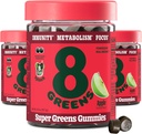 8Greens Supergreens Gummies Note 124; Super Green Powder Superfood Gummy for Metabolisme, Immunitet & Fokus, fordøjelsessygdomme, Organisk: Chlorella, Spirulina, Aloe Vera, Apple Flavor, 150 Greve