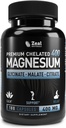 Premium chelateret Magnesiumglycinat, Malat, Citrat (400mg * 124; 180 Kapsler) Triple Blend Magnesium Complex w. Magnesiummalat Magnesiumglycinat og Magnesiumcitrat