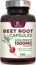 Beet Root Capsules 1300mg - Extra Strength Red Beetroot Powder Supplement - Understøtter nitrogenoxid produktion, Heart Health & Natural Energy - non-GMO, Vegan, Gluten Free - 120 Veggie Capsules