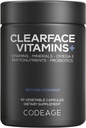 Kodeage Clearface Pantothensyre, Niacin Supplement, Vitamin A, C, D3, E, Probiotika, Zink, Riboflavin, Thiamin, L- Lysin HCL & Omega-3, Niacinamid, Skin Botanisk Blend - Non- GMO - 90 Kapsler