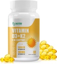 Vitamin D3 K2 with MCT Oil, Vitamin D3 5000 IU and K2 100mcg, Formula 2 in 1 for Bone and Heart Health, Gluten Free - 60 Count Softgels