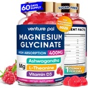 60 Day Supply Magnesium Glycinate 400mg Gummies med Ashwagandha, L- Theanine, CoQ10, Vitamin D3 & B6, Sukker fri Magnesium Gummies for voksne & børn, Stress Relief, Sleep & Calm, Vegan, Gluten Free