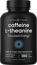 Koffein piller med L- Theanin til Focus Energy, Glat & Clean Energy Supplement for Focus & Performance, No Crash, No Jitters, 60 Vegan Energy Pills