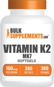 BulkSupplements.com Vitamin K2 Softgels - Vitamin K2 MK7, Vitamin Kosttilskud - Gluten Free, 1 Softgel per servering, 365 Count (pakke med 1)