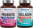 Probiotisk + Collagen Bundle, 4-in-1 Feminin Probiotisk (30ct) & 6-in-1 Super Collagen (90ct), 2 pakker, Tranebær, fordøjelsesfremmende og sund aldring Support, non-GMO