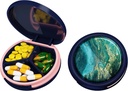 Serfeymi Small Pill Box - 3 Compartments Portable Pill Box for Purse Pocket, Compact Mini Travel Pill Case - Suitable for Medicine, Vitamin, Fish Oil, Supplements - Dark Blue(Emerald Tide)