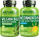 NATURELO Vitamin D - Plant Based from Lichen - 180 Mini Capsules, Vegan B12, 1000 mcg Methylcobalamin - 90 Capsules