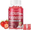 Calcium Magnesium Zink Gummies & Vitamin D3, B6, B12, Immun & Supporting Bone Health Calcium Magnesium supplement til kvinder Mænd, sukkerfri Vegansk Jordbærsmag 90 Tæller