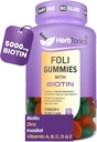 Herbtonics Foli Biotin Gummies with Hair Vitamins | Hair Growth Supplement for Women & Men | Hair, Skin and Nails Vitamins Sugarfree Gummies for Women | 60 Count