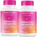 Pink Stork Prenatal Probiotika til kvinder med B6-vitamin og Prebiotika - Morgenkvalme, Gut Microbiome, og immunforsvar - Graviditet Probiotika - Graviditet skal Haves, 60 kapsler