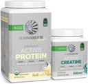 Sunwarrior Creatine Powder & Vanilla Active Organic Protein Powder Set | Bundle & Save | Vegan Protein Plus Unflavored Creatine Monohydrate (60 Servings Unflavored, 20 Servings Vanilla)