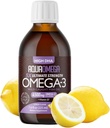 5X Ultimate Strength Omega 3 Fish Oil Liquid, Fish Oil Kosttilskud med høj DHA og EPA Omega3 Fedtsyrer, High Potency Omega 3 med D-vitamin, 7.60 floz, Lemon Flavor