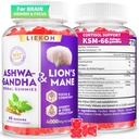 Ashwagandha Gummies - Økologisk Ashwagandha & Lions Mane Gummies for voksne med 4 Adaptogen Herb til Stress, Kognitiv & immunforsvar 124; Cortisol Kosttilskud til kvinder & mænd, Berry Flavor - 60 Tællere