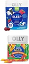 OLLY Kids Sleep Gummy, Melatonin, L Theanine, Kamille, 60 Greve og børn Multivitamin Gummy Worms, Vitaminer A C D E Bs Zink, 70 Greve