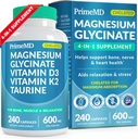 4- 1- Chelated Magnesiumglycinat 500 mg med Taurine - Magnesiumcitrat for ben, muskel & slapation - Magnesiumglycinatkapsler med vitamin D3 K2 - Non- GMO & Gluten Free (240 ct)