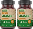 DEVA Vegansk D3- vitamin - Once- Per- Day tablet med 1000 IE - Cholecalciferol - Lichen Plant Derived - 90 små tabletter, 2 - Pack