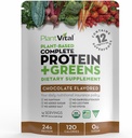 Plantvital Vegan Protein Powder Plant Based, Organic Protein Powder Chocolate 24g / 0g Sugar, 12 Superfoods, Veggies, Probiotika, Rå Kakao, Kale, Beets, Spirulina, Pea, Gluten- Free, Keto- Friendly, 16oz