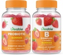 Lifeable Probiotic 2 Billion CFU + B Complex, Gummies Bundle - Great Tasting, Vitamin Supplement, Gluten Free, GMO Free, Chewable Gummy