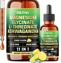 10in1 Magnesium Glycinat Tinktur med Magnesium L- Threonat, Ashwagadha, vitamin D3, C, B6 og mere - hjerne og cortisol supplement - 2 Fl Oz - 60 dages forsyning - Lemon Flavor