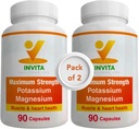 Invita Potassium Magnesium Supplement (180 Capsules) High Absorption Potassium Magnesium Complex with Aspartate & Chloride - Supports Cardiovascular, Muscles & Nerve Health - Non GMO & Gluten Free