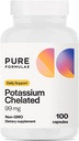 PureFormulas Kalium Supplement Chelated 99 mg Meget Absorbable Pure Kalium Formel for Energy, Nerve, Muskel, Nyre, hjerte, og Skeletal Support, Non- GMO - 100 Vegetariske kapsler