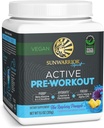 Sunwarrior Pre Workout Powder Energy Drink Vegan Plant-Based Supplement Pump, Hydrate, Focus, Endurance, & Strength Builder Blue Raspberry Pineapple Flavored 30 Servings Active Preworkout