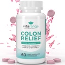 Colon Relief af VitaRange- Fast Forstoppelse og Bloating Relief med Sunfiber Prebiotic Fiber og Pre + Probiotika til fordøjelsessygdomme - 60 tyggetabletter Jordbær tabletter - Doctor Formulerede Probiotika
