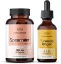 HERBAMAMA Spearmint and Turmeric Ginger Kit - Bundle of 1000 mg Spearmint Leaf Capsules & Turmeric Ginger Tincture 2 fl oz - Vegan, Non-GMO, Sugar & Alcohol-Free - 2 Pack