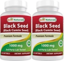 Bedste Naturals 2 Pakker Black Seed Oil Capsules 1000 mg (non-GMO) Nigella Sativa - 100% Cold Pressed Black Cumin Seed Oil Pills Indeholder Thymoquinonoe 60 Greve (Total 120 Softgels)