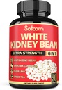 Satoomi 6 in 1 White Kidney Bean Extract Capsules -90 Capsules -3 Month Supply - Extra Blend with Olive Leaf, Green Coffee Bean & Green Tea - Support Carb Scale Down