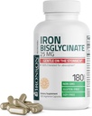 Bronson Iron Bisglycinate 25 mg blister på Maven, understøtter energi & sund rød blodcelle produktion - non-constipating formel - ikke GMO, 180 vegetariske kapsler