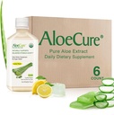 AloeCure USDA Organic Aloe Vera Juice Lemon Flavor - Made within 12 Timer of Høst - Natural fordøjelsestillæg for Balanceret Mavesyre - Støtte fordøjelse og immunforsvar, 6 Btls x 16.7oz