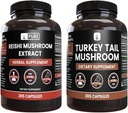 PURE ORIGINALSKE INGREDIENSER Reishi Mushroom & Tyrkiet Tail Mushroom Capsule Bundle (365 kapsler), Altid Pure, Ingen tilsætningsstoffer eller Fillers