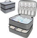 Travel Medicine Organizer and Storage Bag - Double Layers Pill Bottle Organizer Bag for Emergency Medication,Supplements or Medical Kits, Zippered Lockable Empty Medicine Bag for Home (Grey, M)