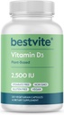 BESTVITE Vegansk Vitamin D3 2500 IE (120 Vegetariske Kapsler) - Ingen Stearates - Vegan - Ikke GMO - Gluten Free