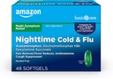 Basic Care Nighttime Cold and Flu Relief Softgels, 6 timers kold medicin, Relieves Major Flu Symptomer, så du kan hvile, 48 Greve (pakke med 1)