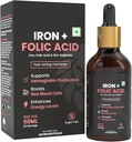 DURJA Iron + folinsyre Drops • 124; Hurtig fungerende flydende jern supplement til kvinder & mænd med zink • 124; Hæmoglobin Booster & blod builder • 124; Non- Constipating - 50 ml '