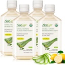 AloeCure USDA Organic Aloe Vera Juice Lemon Flavor - Made within 12 Timers of Høst - Natural fordøjelsestillæg for Balanceret Mavesyre - Support fordøjelse og immunforsvar, 4 Btls x 16.7oz