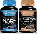 WELLNESS LABSRX NAD Supplement, 1500mg - Liposomal NAD+ Supplement with Resveratrol | Organic Mushroom Supplement Capsules - 10000mg - 25 in 1 Mushroom Complex Capsules