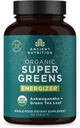 Ancient Nutrition Supergreens Energizer Tablets, Organic Superfood Tablets with Coffein, Lavet af Real Fruits, Grøntsager og urter, til fordøjelses- og energistøtte, 90 Greve