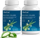 AloeCure Natural Melatonin + Collagen med Organic Aloe Vera - Natural Sleep Support for Rastful Nights - Collagen Complex for fælles styrke, Hud Elasticitet, Hår & Nail vækst, 30 kapsler