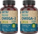DEVA Vegan Omega-3 DHA tillæg - Once- Per- Day Softgels 200 MG - Carrageenan Free - Gelatine Free - Ikke-fisk - Alger Oil Omega-3 Fedtsyrer - 90 Softgels (pakke med 2)