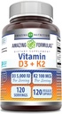 Amazing Formulas Vitamin D3 5000 IU with Vitamin K2 100 Mcg | 120 Veggie Capsules Supplement | Non-GMO | Gluten Free | Made in USA