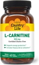 Country Life L- Carnitin 500mg - 60 Vegan Kapsler Note 124; Understøtter energiproduktion & Fat Metabolisme
