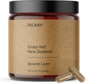 ProMix Nutrition Grass Fed Raw Beef Lever Supplement, Multivitamin - Biotilgængelig vitamin A, B12, D3, Heme Iron - 180 Gelatine kapsler